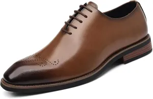 Men's Leather Brogue Dress Oxford Shoes Fashion Perforated Classic Business Formal Shoes Retro Derby Oxfords