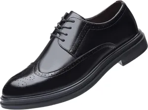 Men's Leather Lace Up Brogues Dress Oxford Shoes Casual Retro Wingtip Carving Derby Prom Shoes Pointed Toe Business Formal Shoes
