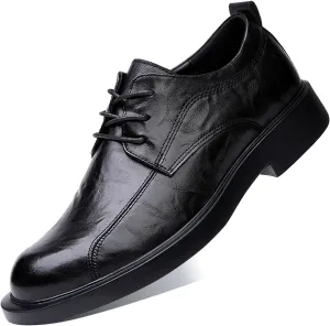 Men's Leather Lace-up Dress Oxfords,Classic Exquisite Stitching Breathable Round Toe Formal Shoes Casual Business Wedding Work Derby Shoes
