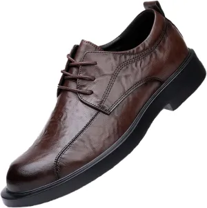 Men's Leather Lace-up Dress Oxfords,Classic Exquisite Stitching Breathable Round Toe Formal Shoes Casual Business Wedding Work Derby Shoes