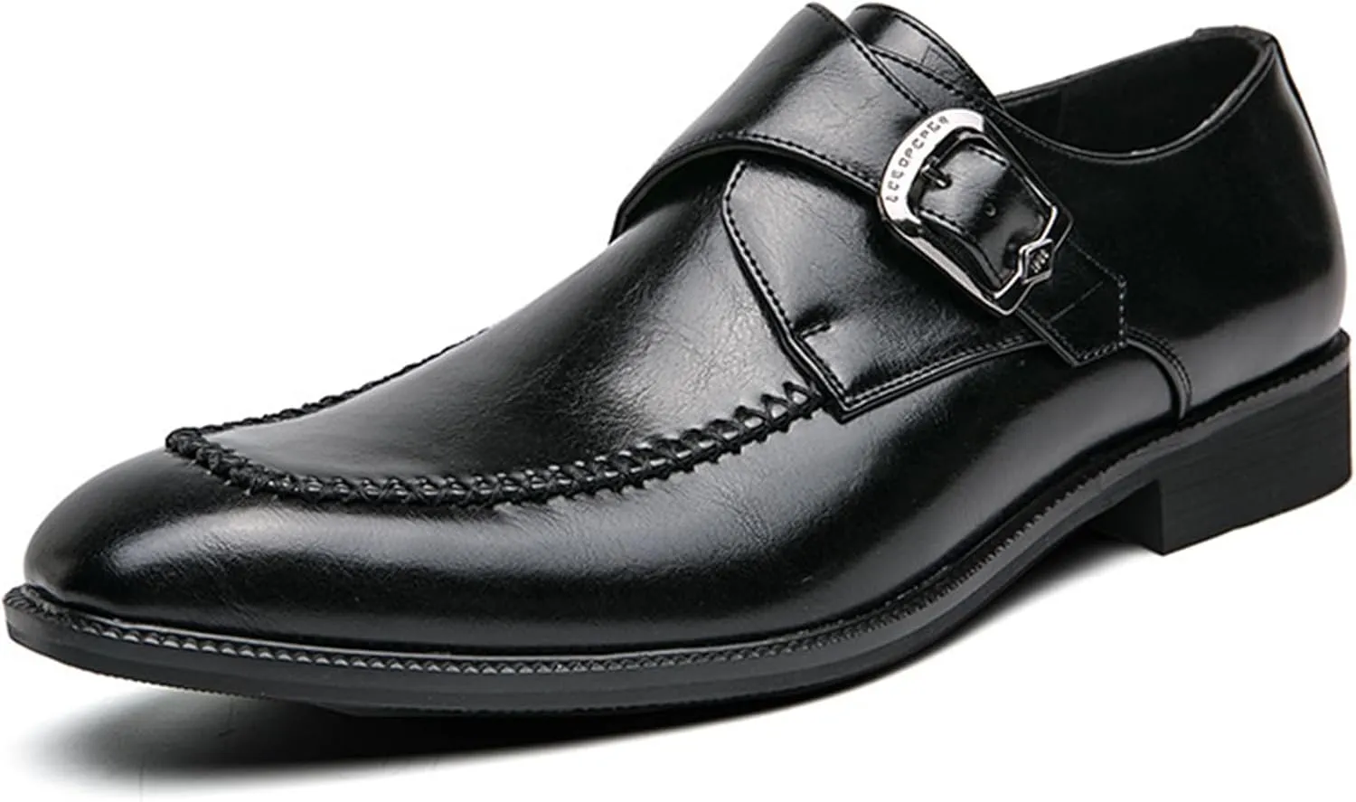 Men's Leather Monk Strap Dress Shoes Classic Cap Toe Comfortable Slip On Oxfords Formal Business Shoes