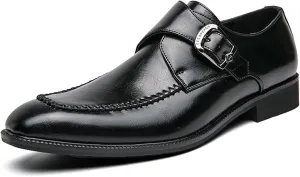 Men's Leather Monk Strap Dress Shoes Classic Cap Toe Comfortable Slip On Oxfords Formal Business Shoes