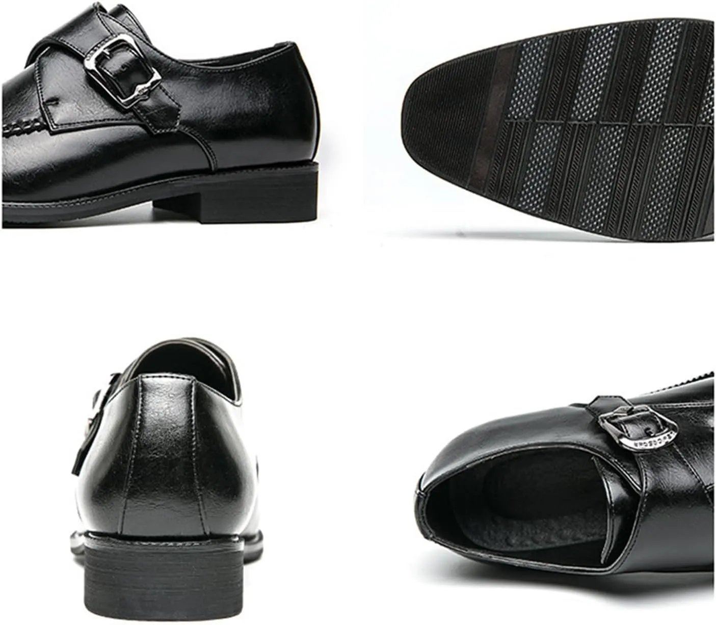 Men's Leather Monk Strap Dress Shoes Classic Cap Toe Comfortable Slip On Oxfords Formal Business Shoes