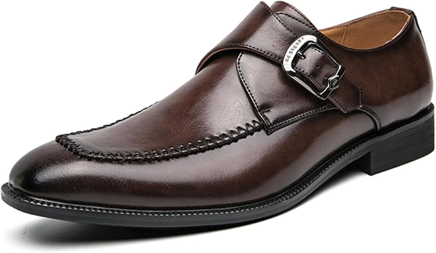 Men's Leather Monk Strap Dress Shoes Classic Cap Toe Comfortable Slip On Oxfords Formal Business Shoes