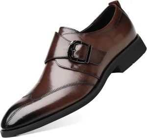 Men's Leather Monk Strap Oxford Dress Shoes Classic Cap Toe Derby Shoes Fashion Business Formal Shoes Breathable Wedding Shoes