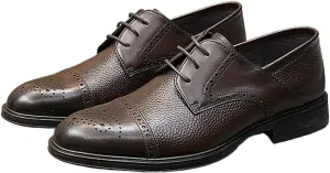 Men's Leather Oxford Shoes, Anti-Slip Lightweight Classic Lace-Up Formal Shoes for Work, Dating, Outdoor