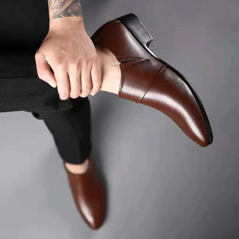 Men's Leather Platform Block Heel Oxfords Mens Business Casual Loafers Patent Leather Formal Oxford Slip On Dress Shoes