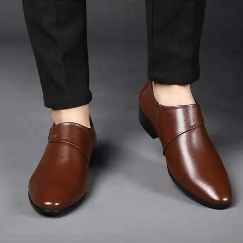 Men's Leather Platform Block Heel Oxfords Mens Business Casual Loafers Patent Leather Formal Oxford Slip On Dress Shoes