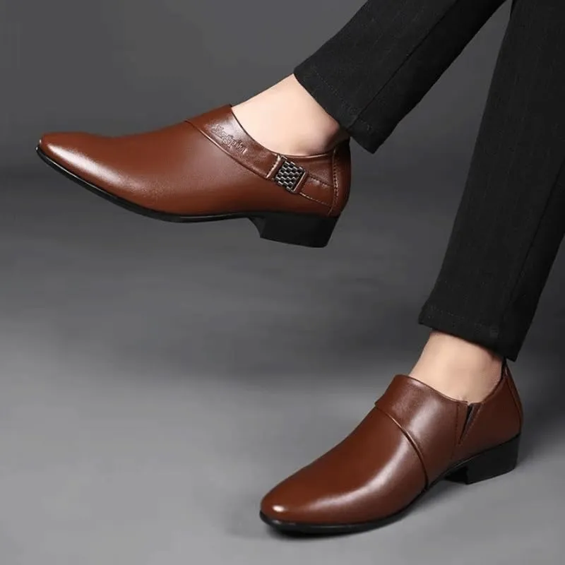 Men's Leather Platform Block Heel Oxfords Mens Business Casual Loafers Patent Leather Formal Oxford Slip On Dress Shoes