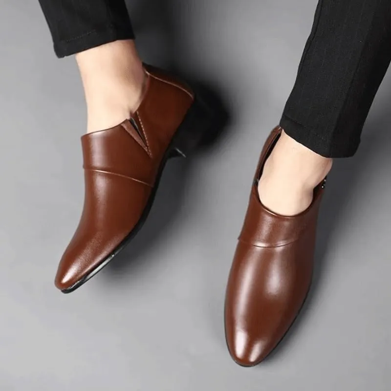 Men's Leather Platform Block Heel Oxfords Mens Business Casual Loafers Patent Leather Formal Oxford Slip On Dress Shoes
