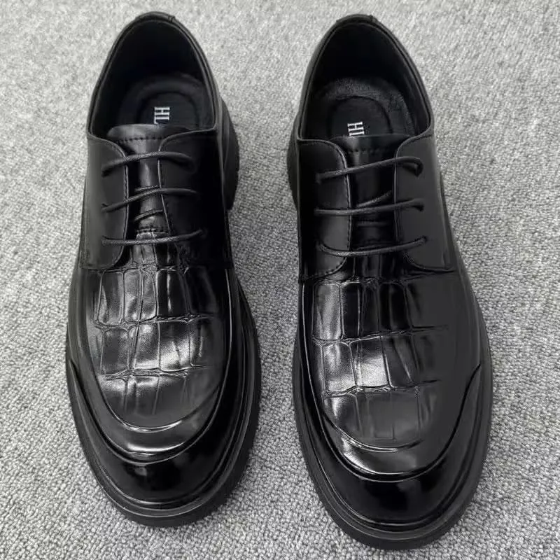 Men's Leather Platform Lace Up Dress Oxford Shoes Modern Leather Business Casual Scale Pattern Comfort Formal Shoes Fashion Comfort Luxury Soft