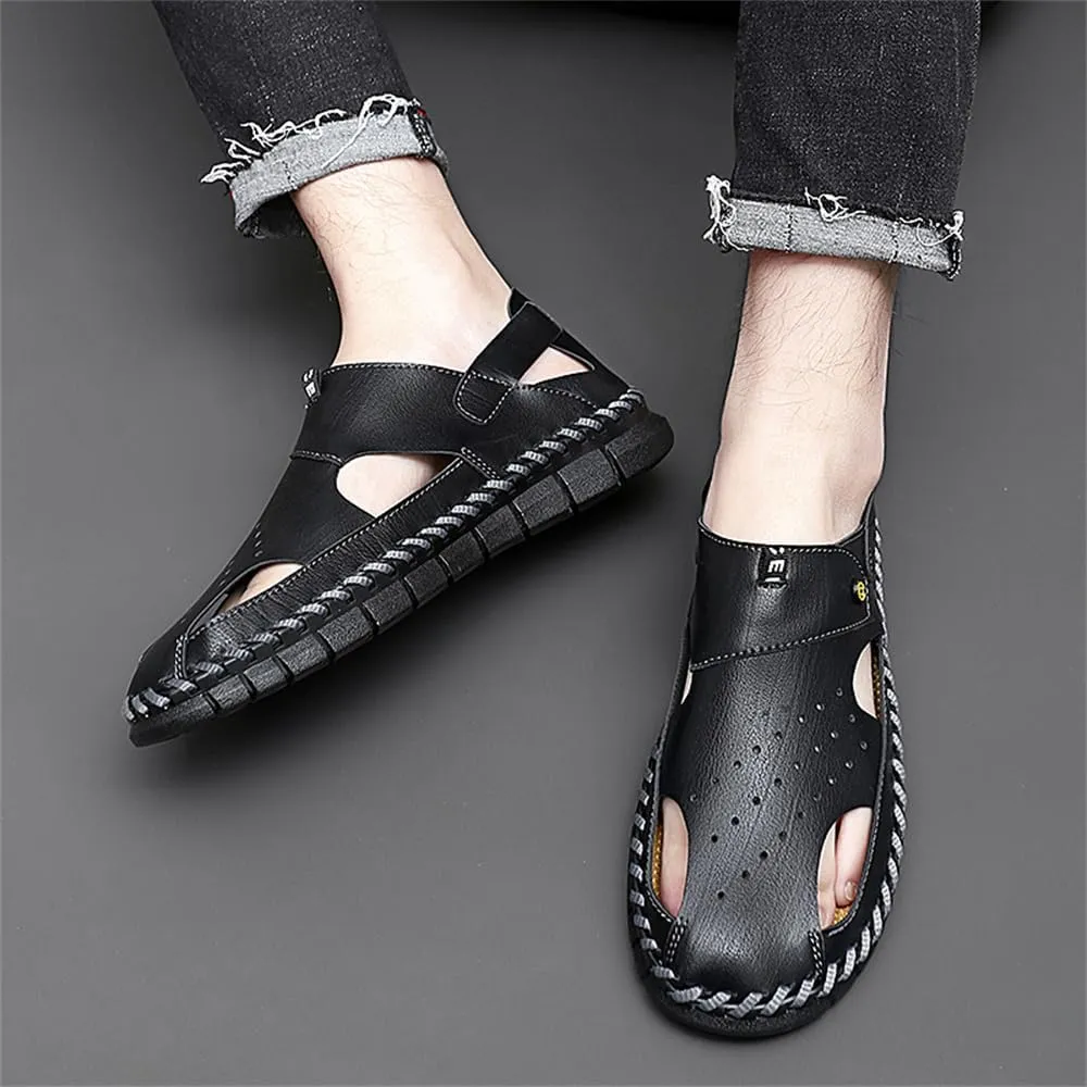 Mens Leather Sandals Beach Hiking Sandals Summer Comfortable Trekking Shoes Hiking Shoes Sports Outdoor with hook
