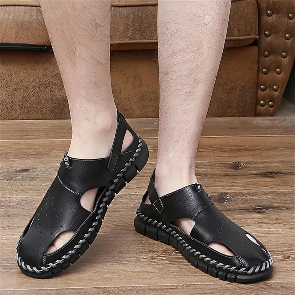 Mens Leather Sandals Beach Hiking Sandals Summer Comfortable Trekking Shoes Hiking Shoes Sports Outdoor with hook