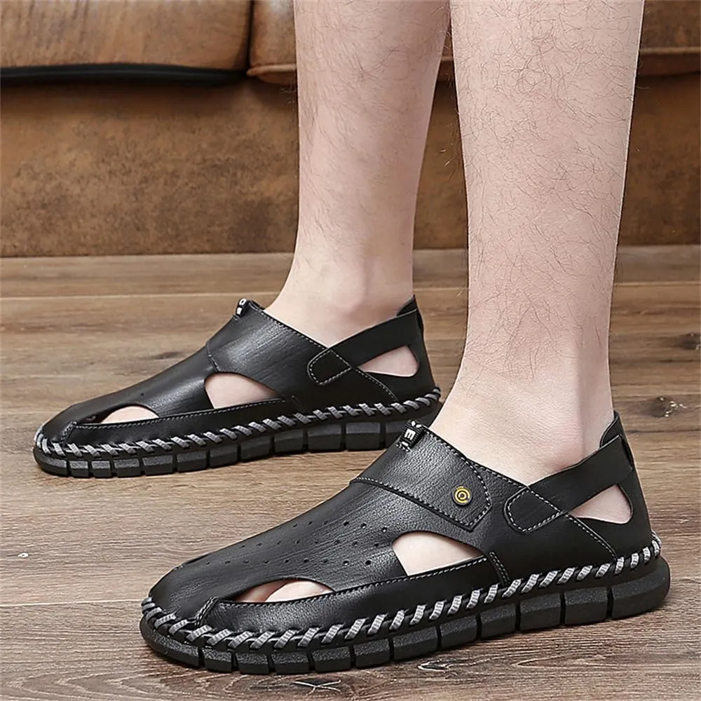 Mens Leather Sandals Beach Hiking Sandals Summer Comfortable Trekking Shoes Hiking Shoes Sports Outdoor with hook