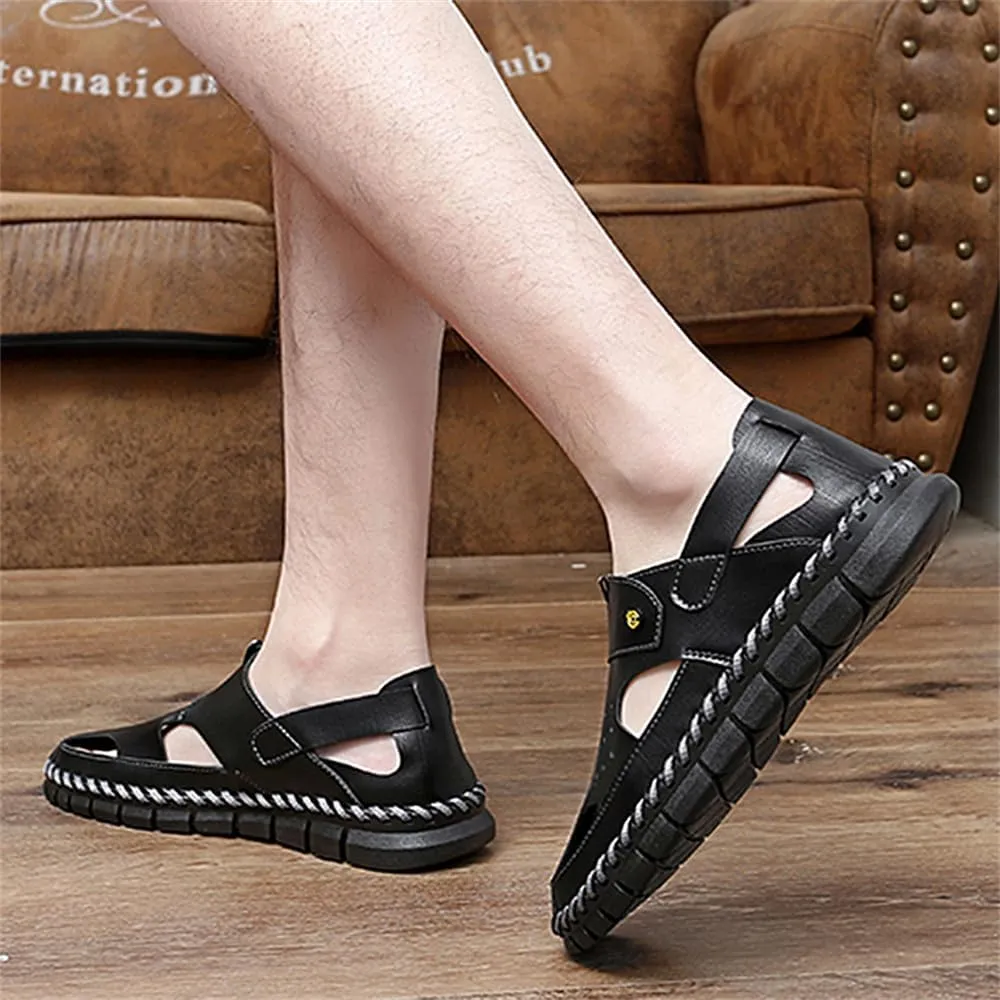 Mens Leather Sandals Beach Hiking Sandals Summer Comfortable Trekking Shoes Hiking Shoes Sports Outdoor with hook