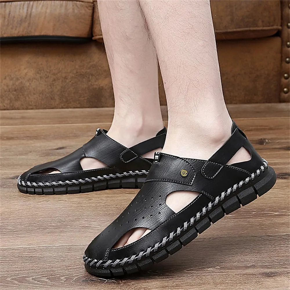 Mens Leather Sandals Beach Hiking Sandals Summer Comfortable Trekking Shoes Hiking Shoes Sports Outdoor with hook