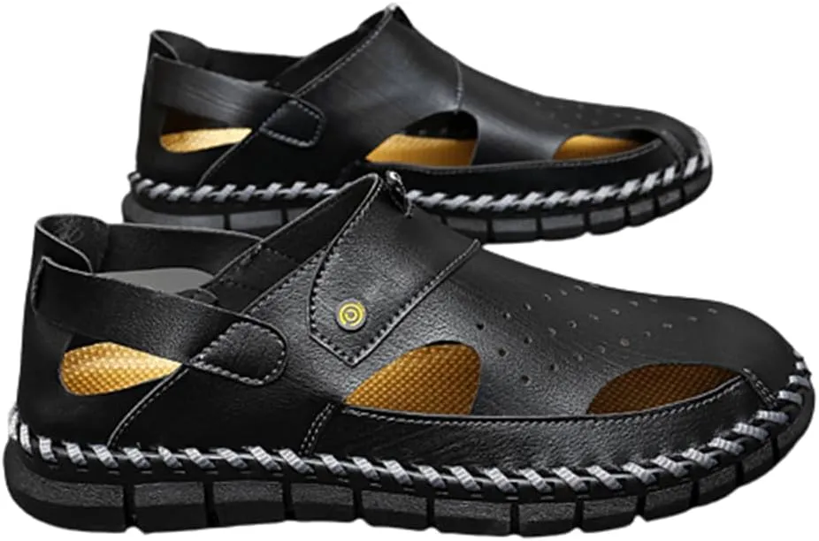 Mens Leather Sandals Beach Hiking Sandals Summer Comfortable Trekking Shoes Hiking Shoes Sports Outdoor with hook
