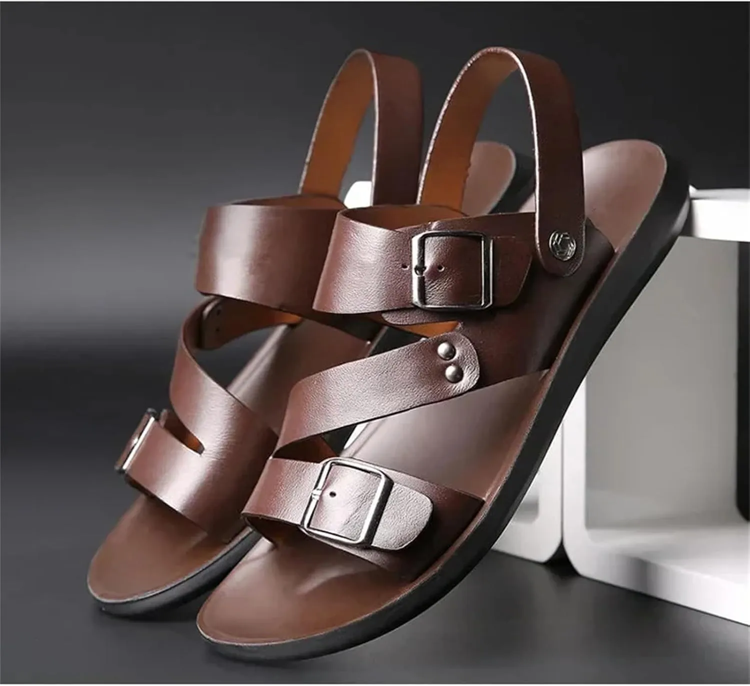 Men's Leather Sandals Slippers Beach For Male Leather Footwear