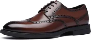 Men's Leather Strap Brogue Dress Oxfords Shoes Classic Wingtip Low Top Slip On Loafers Business Casual Comfortable Formal Shoes
