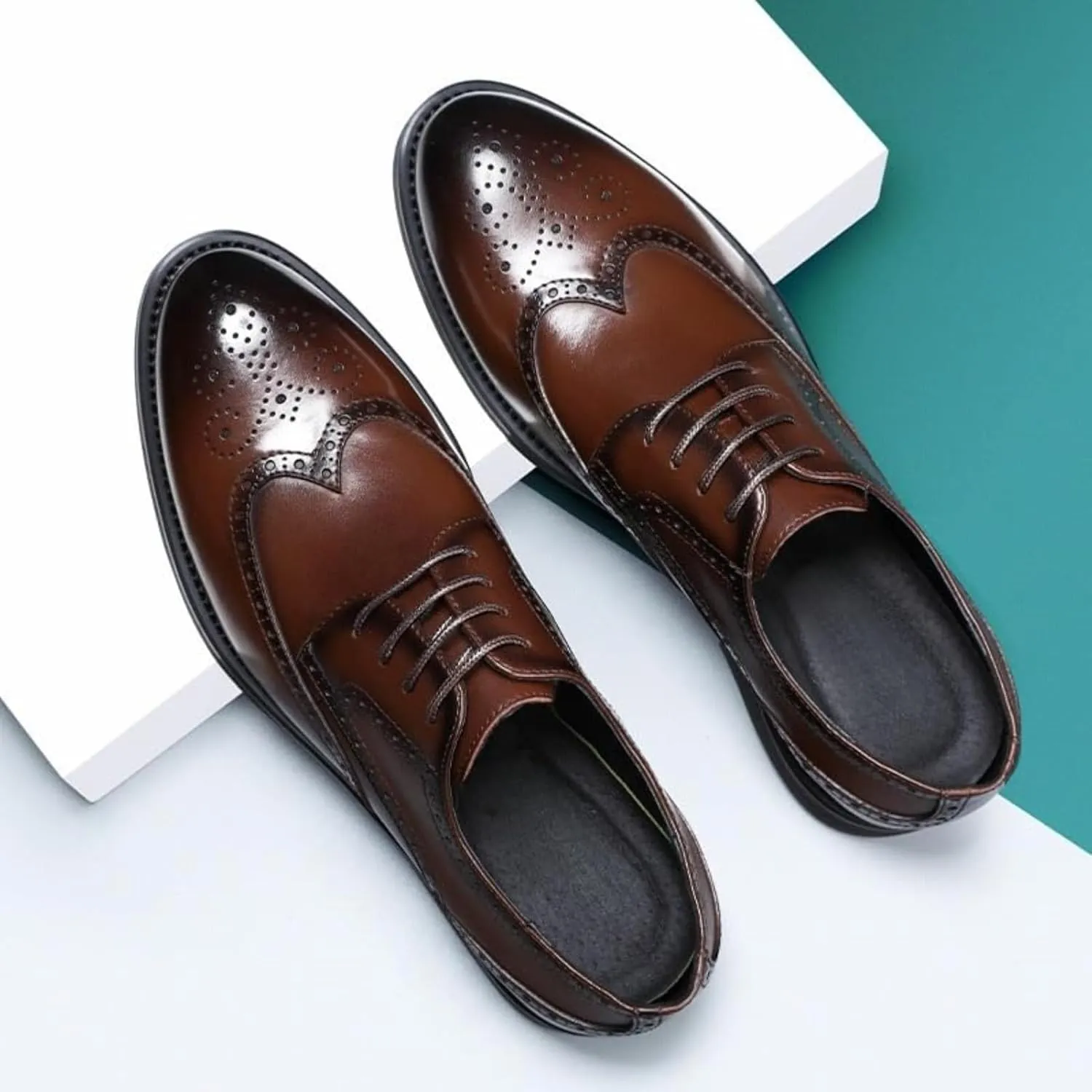 Men's Leather Strap Brogue Dress Oxfords Shoes Classic Wingtip Low Top Slip On Loafers Business Casual Comfortable Formal Shoes