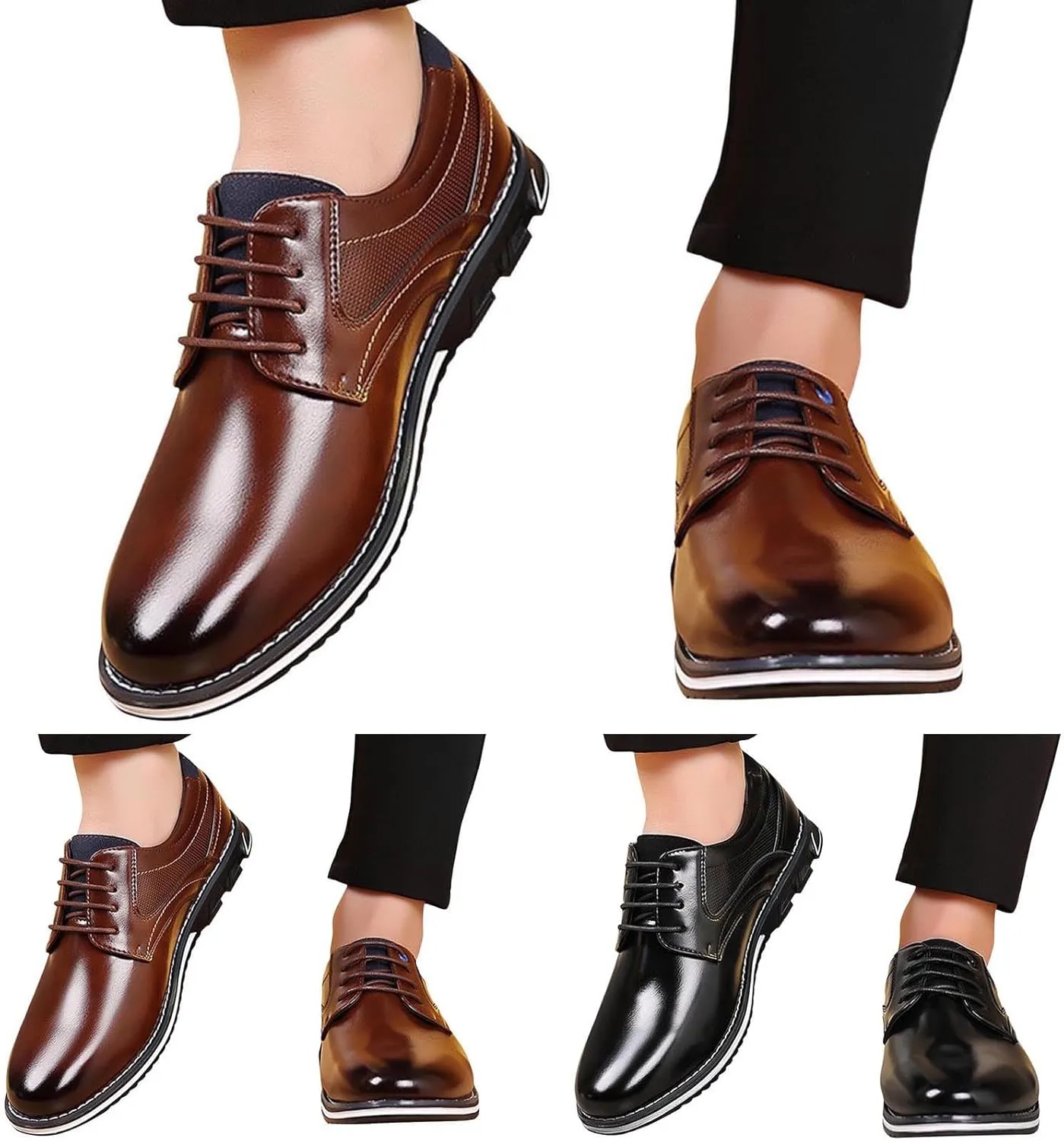 Mens Light Brown Business Casual Shoes Men Leather Shoes Fashionable New Pattern Pointed Flat Bottom Soft Bottom Lace Up Comfortable Large Size Brown Slip On Dress Shoes for Men