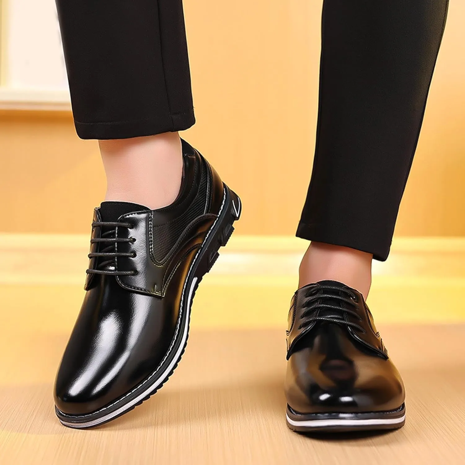 Mens Light Brown Business Casual Shoes Men Leather Shoes Fashionable New Pattern Pointed Flat Bottom Soft Bottom Lace Up Comfortable Large Size Brown Slip On Dress Shoes for Men