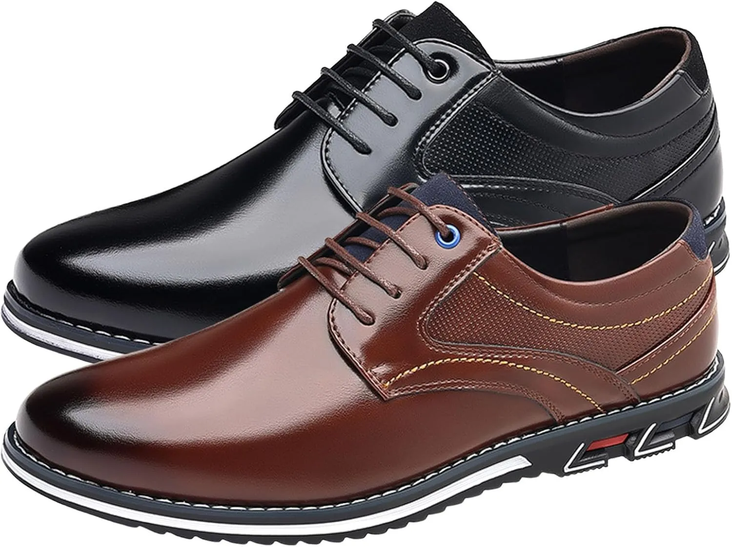 Mens Light Brown Business Casual Shoes Men Leather Shoes Fashionable New Pattern Pointed Flat Bottom Soft Bottom Lace Up Comfortable Large Size Brown Slip On Dress Shoes for Men