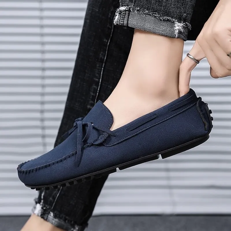 Men's Loafers Shoes Suede Vamp Business Round Toe Tuxedo Wedding Slip Resistant Block Heel Anti-Slip Rubber Sole Formal Slip On