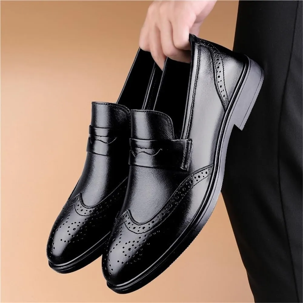 Mens Loafers Suede Vamp Uniform Office Round Toe Solid Color Casual Slip Resistant Low Top Rubber Sole Non Slip Dress Slip-on