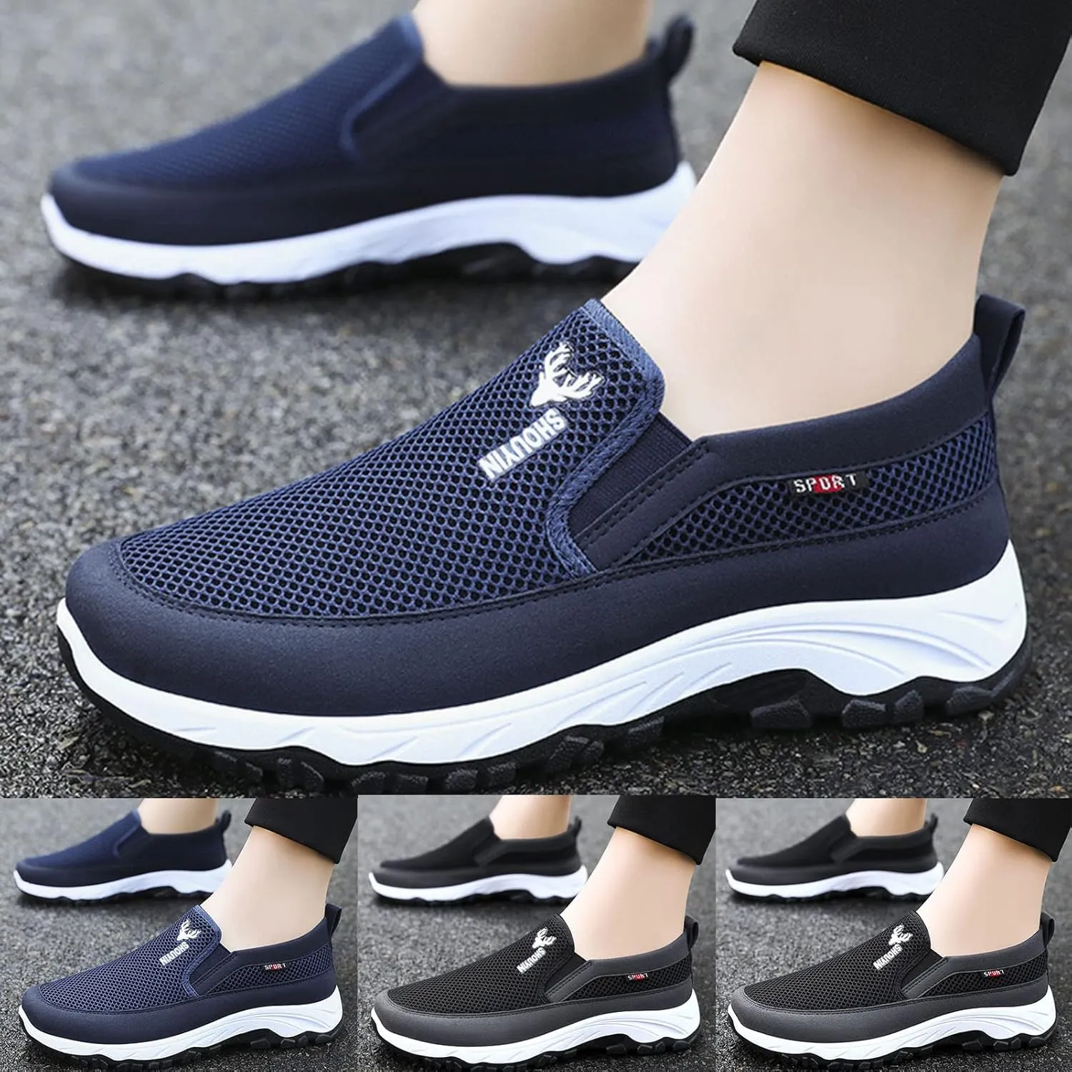 Men's Mesh Knit Slip-on Loafers Casual Shoes Casual Penny Driving Loafers Comfortable Breathable Slip On Boat Shoes for Men