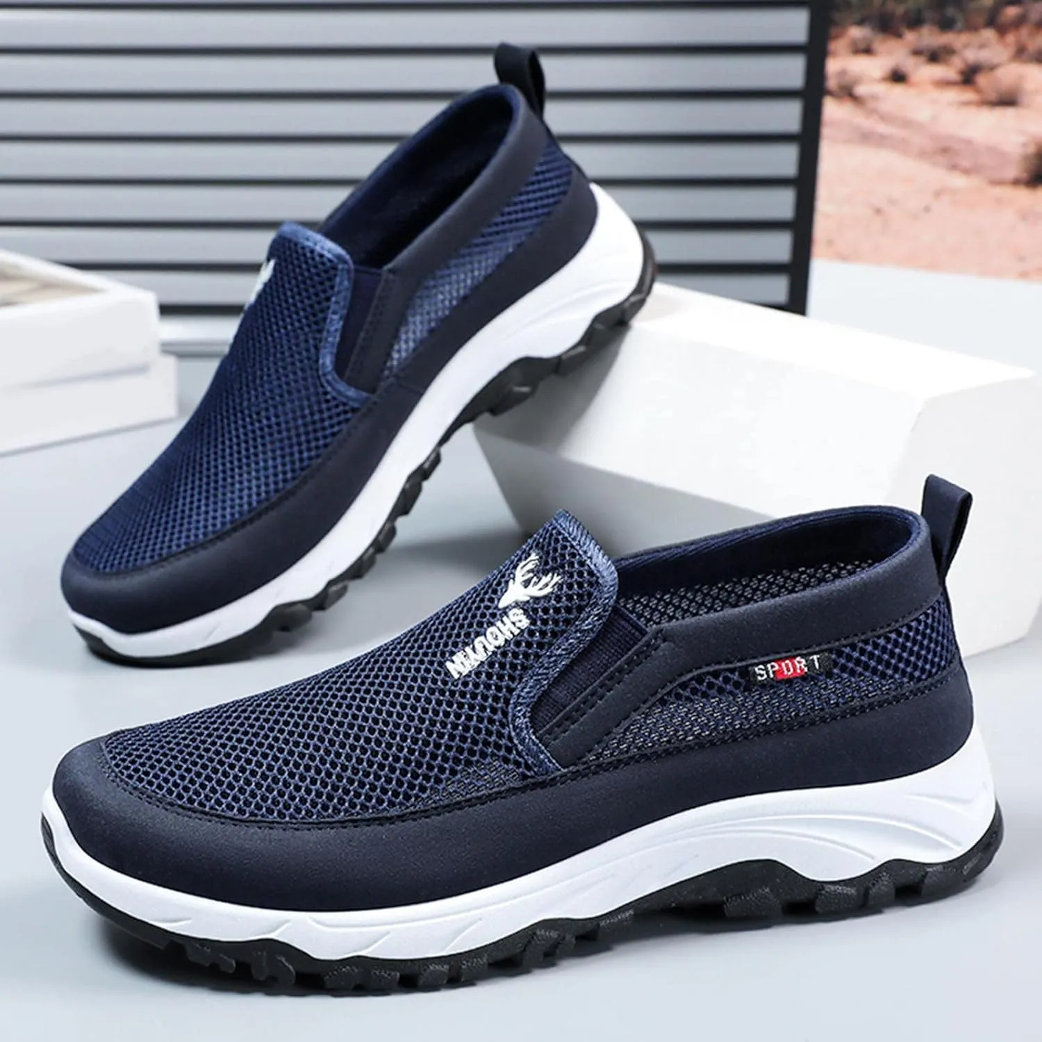 Men's Mesh Knit Slip-on Loafers Casual Shoes Casual Penny Driving Loafers Comfortable Breathable Slip On Boat Shoes for Men