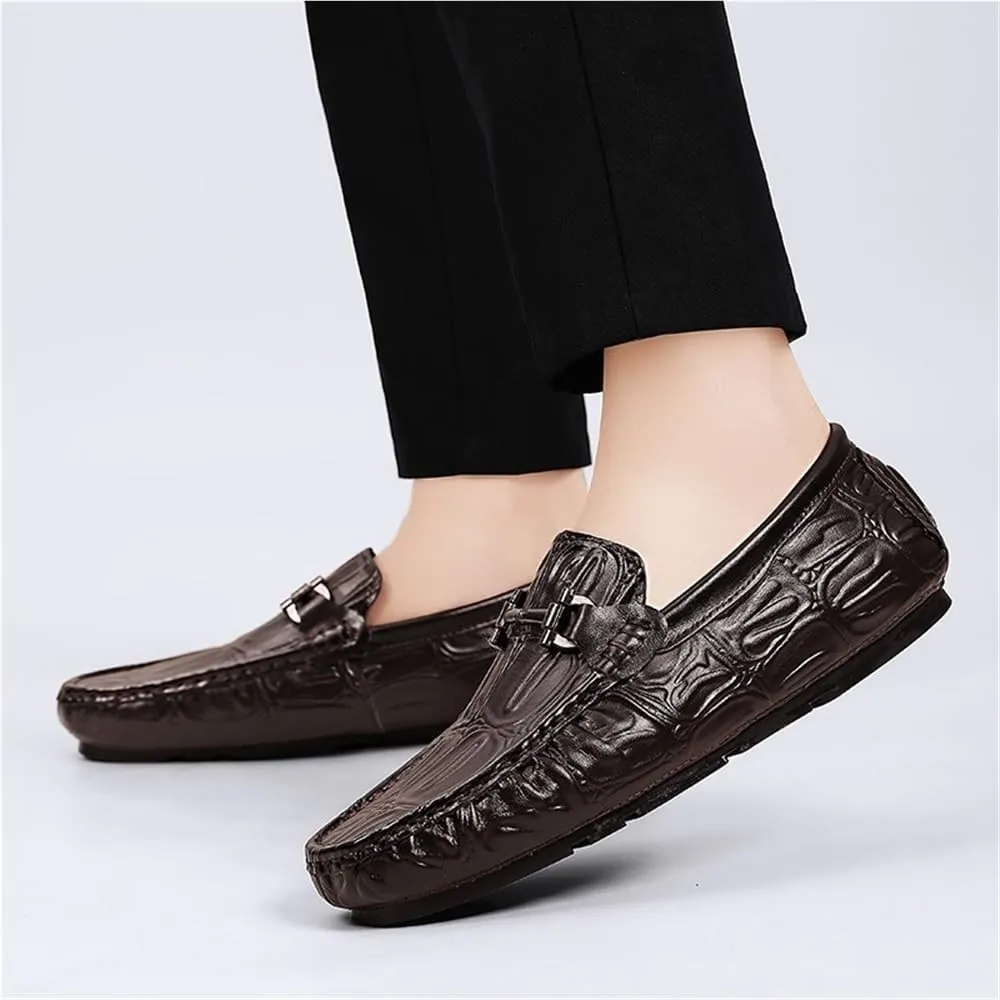 Mens Moccasins Shoe Vegan Leather Fashion Working Solid Color Round Toe Anti-Slip Non Slip Rubber Sole Block Heel Low Top Uniform