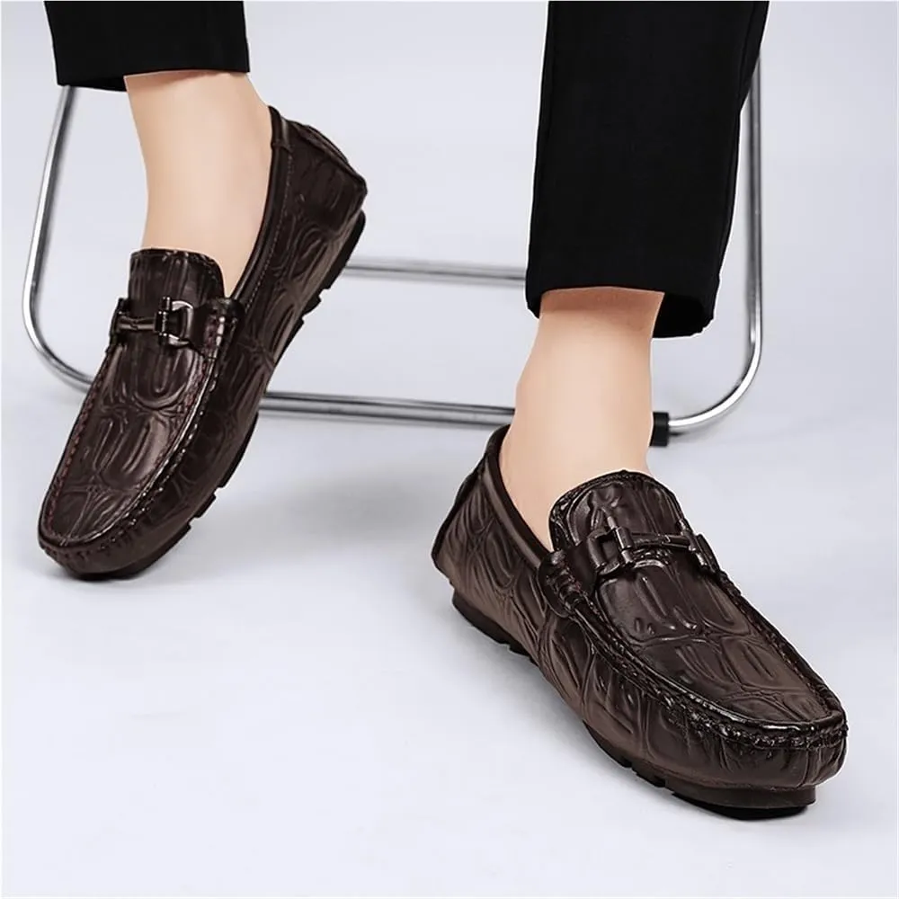 Mens Moccasins Shoe Vegan Leather Fashion Working Solid Color Round Toe Anti-Slip Non Slip Rubber Sole Block Heel Low Top Uniform