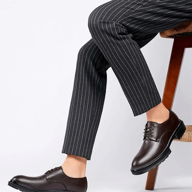 Men's Modern Cap-Toe Oxfords Business Formal Shoes with Perforated Leather Panels & Cooling Gel Insoles