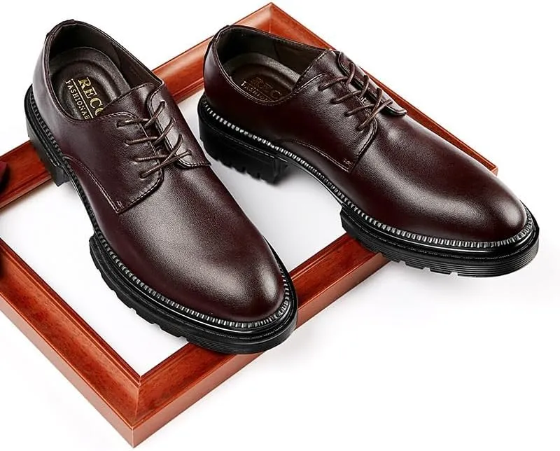 Men's Modern Cap-Toe Oxfords Business Formal Shoes with Perforated Leather Panels & Cooling Gel Insoles