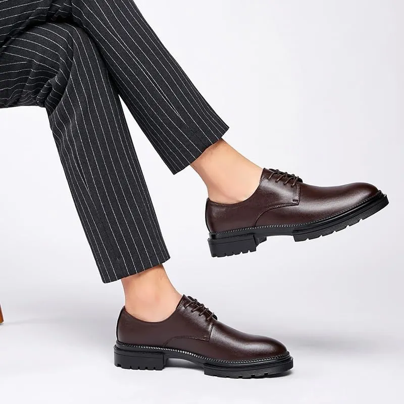 Men's Modern Cap-Toe Oxfords Business Formal Shoes with Perforated Leather Panels & Cooling Gel Insoles