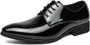 Men's Modern Cap Toe Patent Leather Tuxedo Dress Shoes Formal Business Lace Up Oxfords Wedding Prom