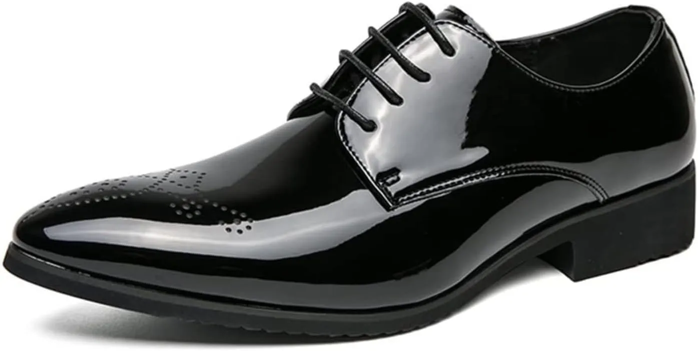 Men's Modern Cap Toe Patent Leather Tuxedo Dress Shoes Formal Business Lace Up Oxfords Wedding Prom