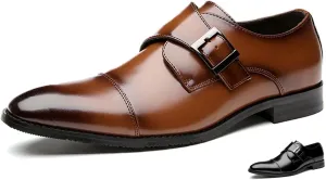 Men's Monk Strap Dress Oxford Shoes Classic Cap Toe Derby Shoes Leather Business Formal Shoes Breathable Wedding Shoes