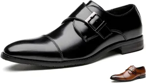 Men's Monk Strap Dress Oxford Shoes Classic Cap Toe Derby Shoes Leather Business Formal Shoes Breathable Wedding Shoes