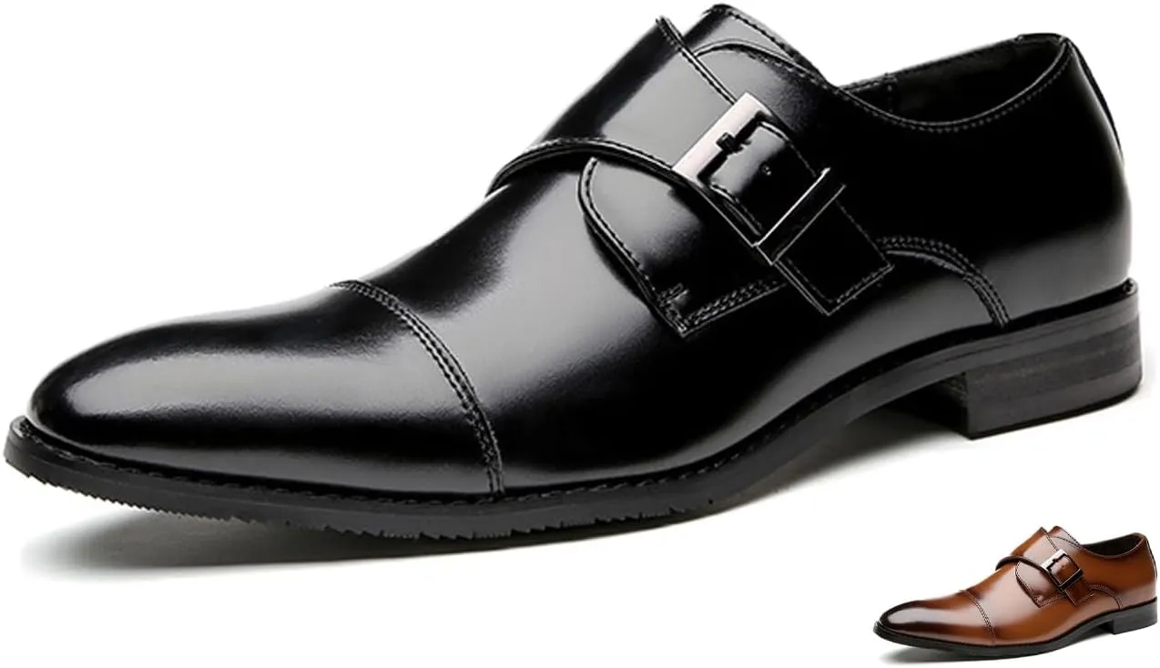 Men's Monk Strap Dress Oxford Shoes Classic Cap Toe Derby Shoes Leather Business Formal Shoes Breathable Wedding Shoes