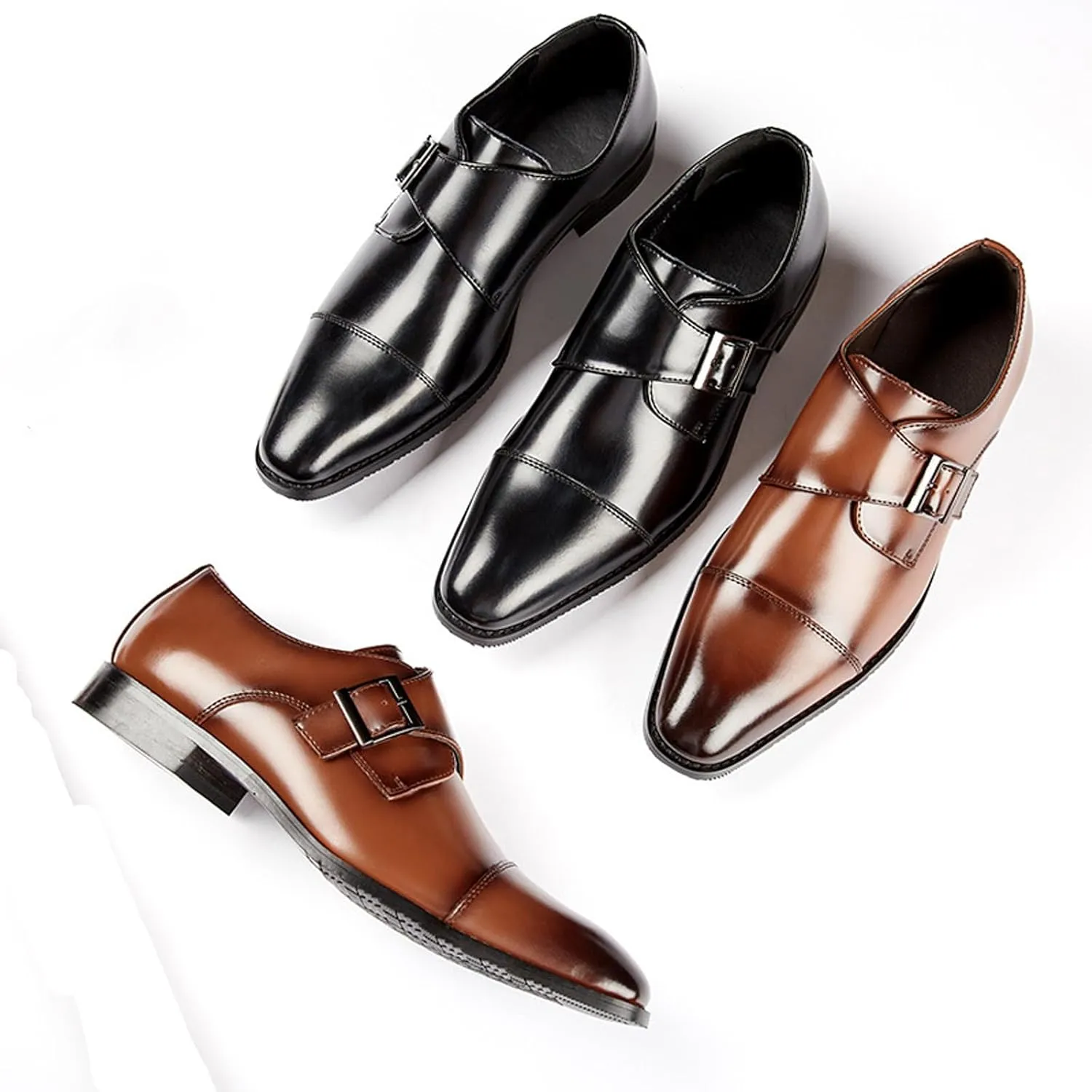 Men's Monk Strap Dress Oxford Shoes Classic Cap Toe Derby Shoes Leather Business Formal Shoes Breathable Wedding Shoes