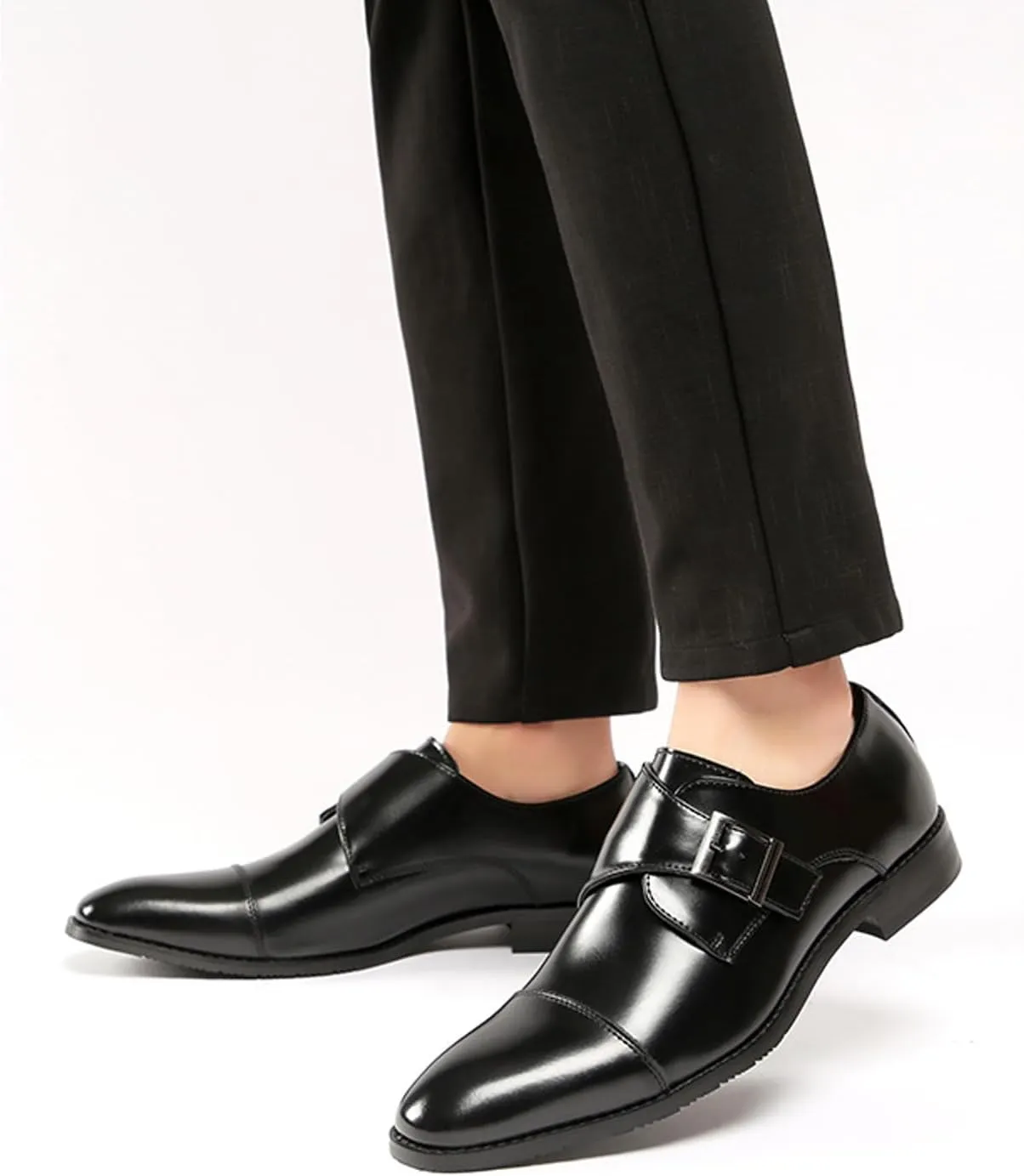 Men's Monk Strap Dress Oxford Shoes Classic Cap Toe Derby Shoes Leather Business Formal Shoes Breathable Wedding Shoes