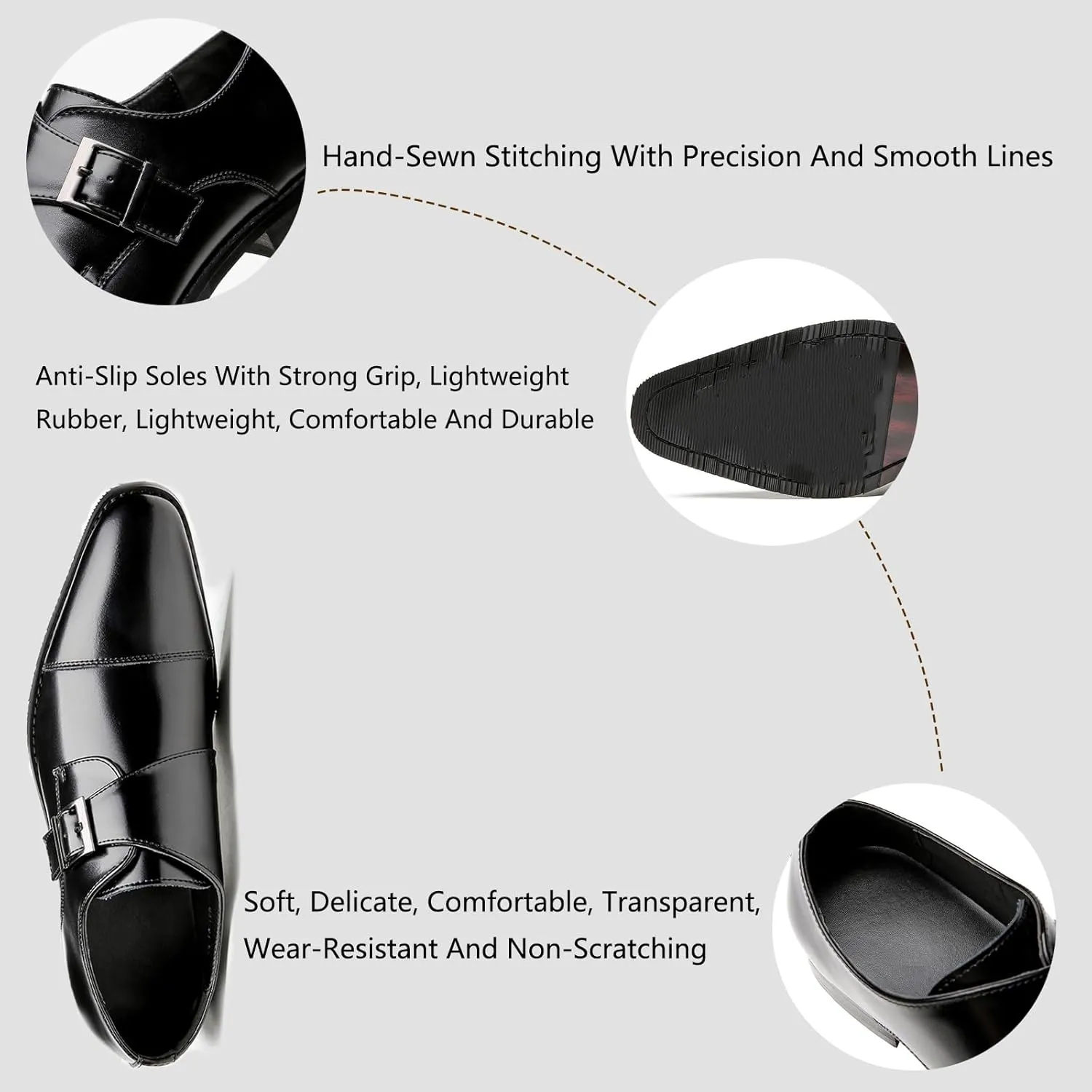 Men's Monk Strap Dress Oxford Shoes Classic Cap Toe Derby Shoes Leather Business Formal Shoes Breathable Wedding Shoes