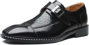 Men's Monk Strap Dress Shoes - Slip on Dress Shoes for Men with Embossed Cap Toe - Designer Formal Shoes with Monk Strap