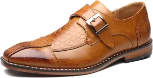 Men's Monk Strap Dress Shoes - Slip on Dress Shoes for Men with Embossed Cap Toe - Designer Formal Shoes with Monk Strap
