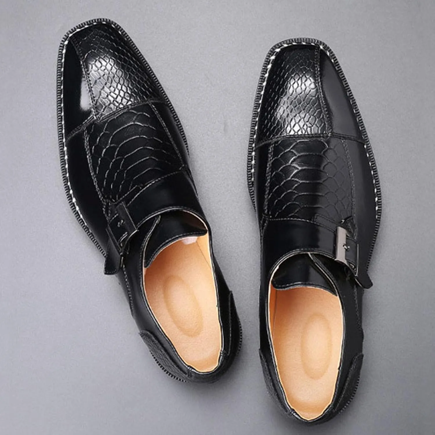 Men's Monk Strap Dress Shoes - Slip on Dress Shoes for Men with Embossed Cap Toe - Designer Formal Shoes with Monk Strap