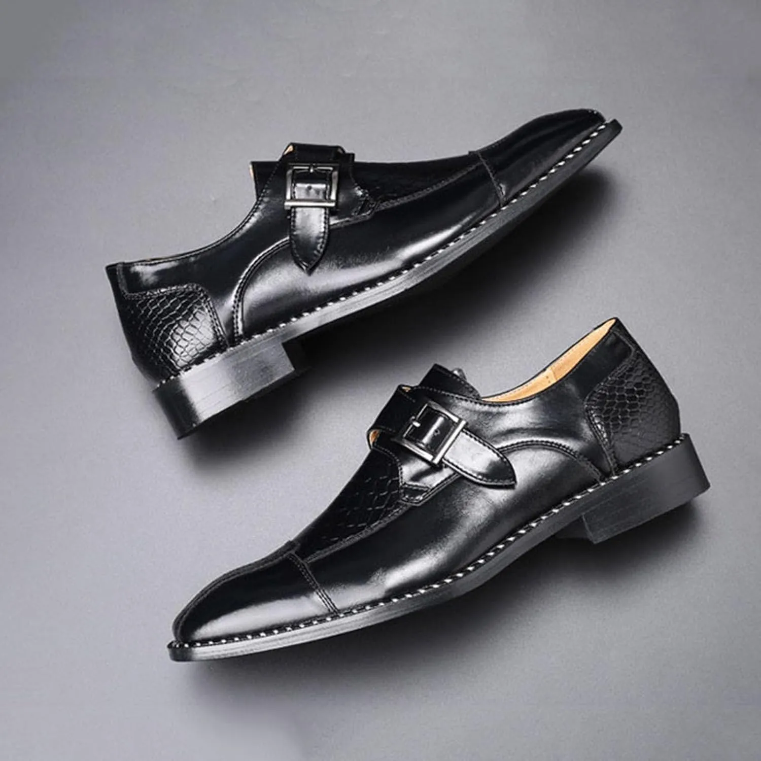 Men's Monk Strap Dress Shoes - Slip on Dress Shoes for Men with Embossed Cap Toe - Designer Formal Shoes with Monk Strap