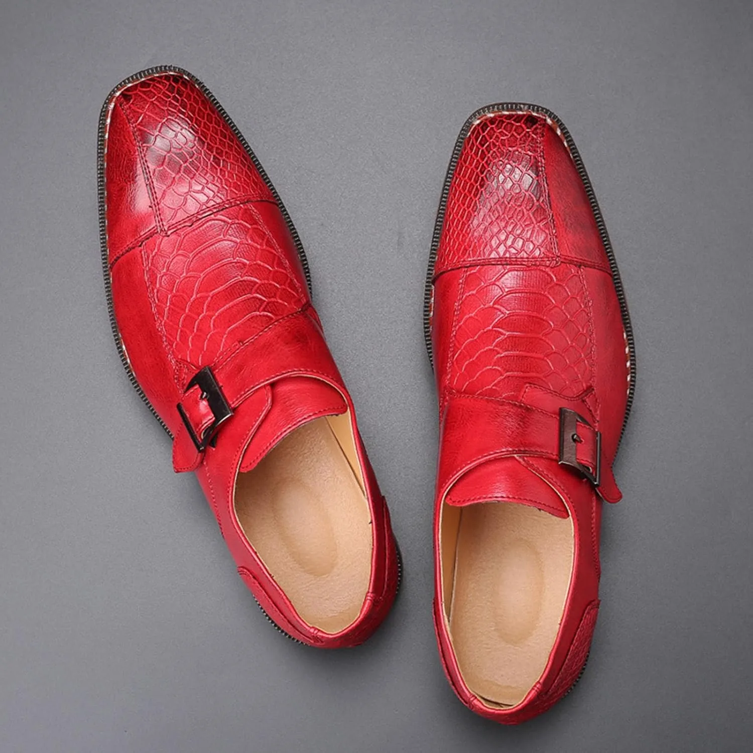 Men's Monk Strap Dress Shoes - Slip on Dress Shoes for Men with Embossed Cap Toe - Designer Formal Shoes with Monk Strap
