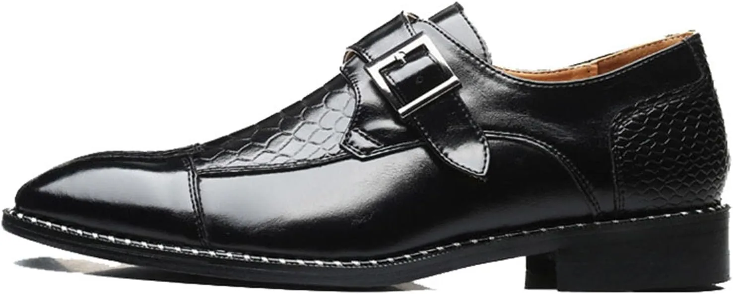 Men's Monk Strap Dress Shoes - Slip on Dress Shoes for Men with Embossed Cap Toe - Designer Formal Shoes with Monk Strap
